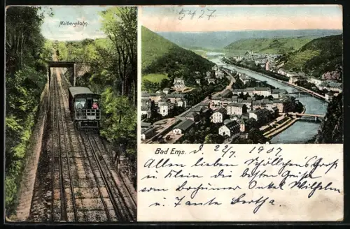 AK Bad Ems, Malbergbahn, Gesamtansicht der Stadt und Lahn