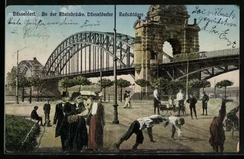 AK Düsseldorf, Rheinbrücke, Düsseldorfer Radschläger