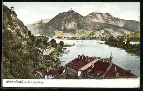 AK Rolandseck /Siebengebirge, Rheinblick, Berge, Uferhäuser