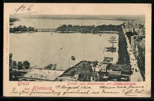 AK Hamburg-Neustadt, Binnen-und Aussenalster, Lombardsbrücke