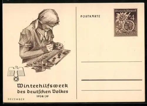 AK Arbeiterin beim Bemalen von Christbaumschmuck, , Ganzsache WHW Winterhilfswerk