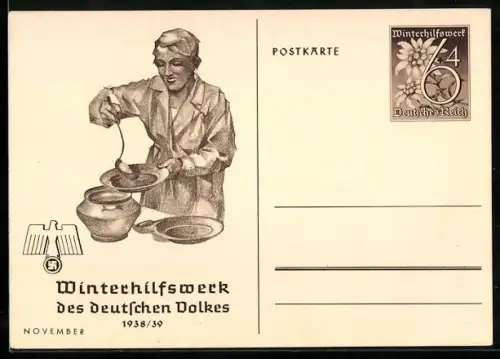 AK Essensausgabe in der Suppenküche, , Ganzsache WHW Winterhilfswerk 1938/39