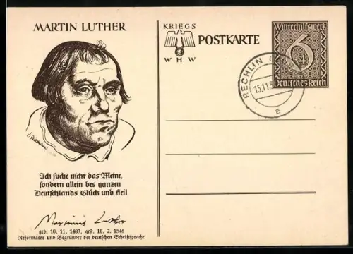 AK Porträt von Martin Luther, , Ganzsache WHW Winterhilfswerk