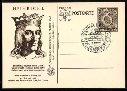 AK Heinrich I. im Porträt, , Ganzsache WHW Winterhilfswerk