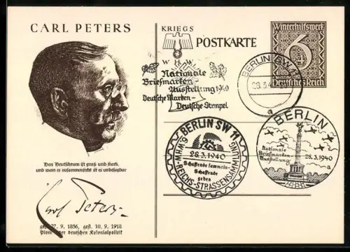 AK Porträt von Politiker Carl Peters, , Ganzsache WHW Winterhilfswerk