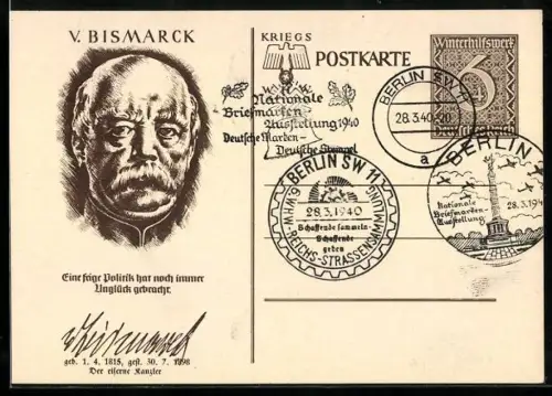 AK Porträt v. Bismarck, , Ganzsache WHW Winterhilfswerk