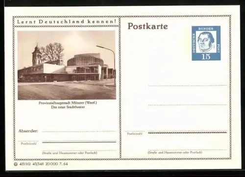 AK Münster, Das neue Stadttheater, Ganzsache Lernt Deutschland kennen