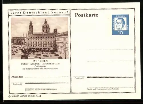AK München, Odeonsplatz m. Feldherrnhalle, Ganzsache Lernt Deutschland kennen