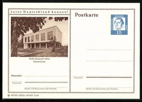 AK Aalen, Am Limesmuseum, Ganzsache Lernt Deutschland kennen