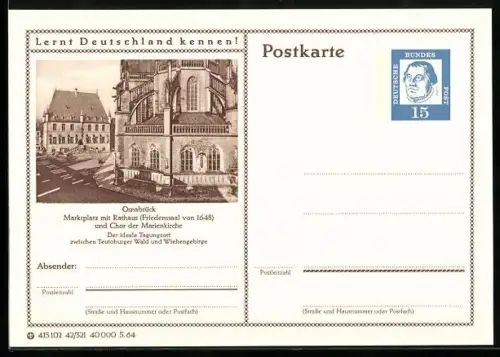 AK Osnabrück, Marktplatz mit Rathaus, Ganzsache Lernt Deutschland kennen