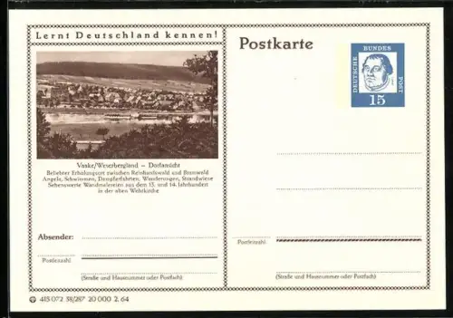 AK Vaake, Blick auf den Ort, Ganzsache Lernt Deutschland kennen