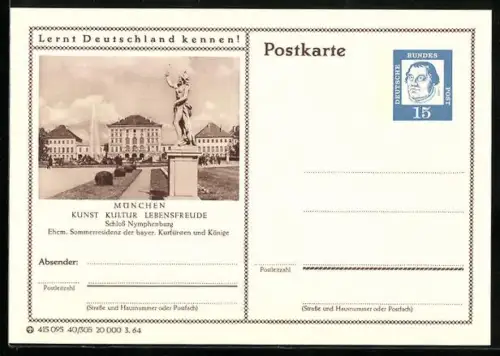 AK München, Schloss Nymphenburg, Ganzsache Lernt Deutschland kennen