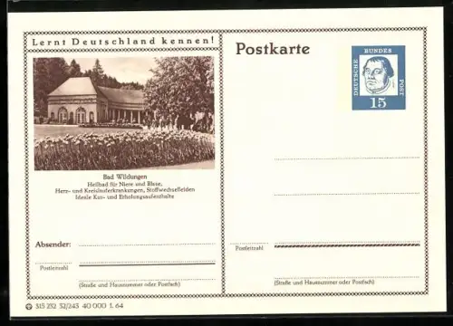 AK Bad Wildungen, Heilbad für Niere und Blase, Ganzsache Lernt Deutschland kennen