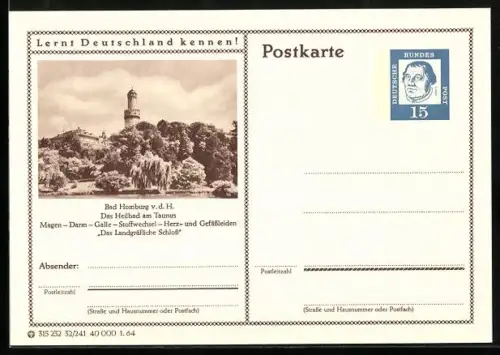 AK Bad Homburg v. d. H., Das Landgräfliche Schloss, Ganzsache Lernt Deutschland kennen