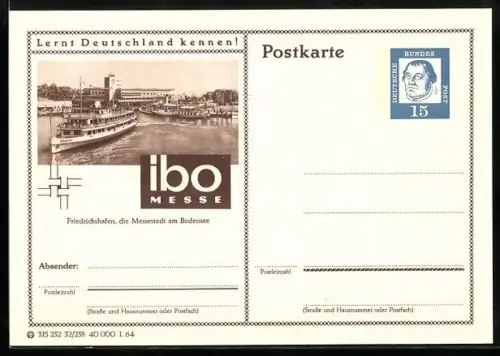 AK Friedrichshafen /Bodensee, Hafenpartie mit Dampfern, Ganzsache Lernt Deutschland kennen