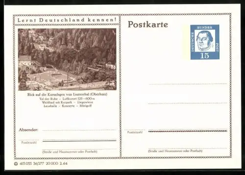 AK Lauenthal /Oberharz, Blick auf die Kuranlagen, Ganzsache Lernt Deutschland kennen