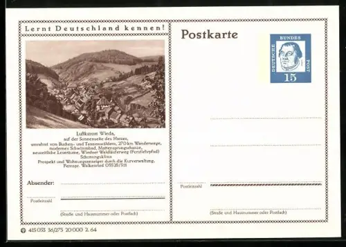 AK Wieda /Harz, Blick in den Ort, Ganzsache Lernt Deutschland kennen