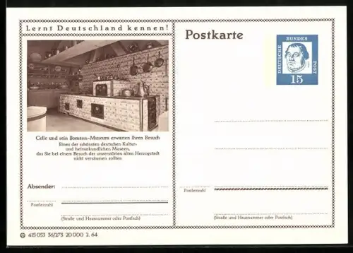 AK Celle, Bomann-Museum, Ganzsache Lernt Deutschland kennen