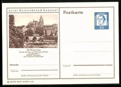AK Wetzlar /Lahn, Altstadt mit Dom und 700 jähriger Brücke, Ganzsache Lernt Deutschland kennen