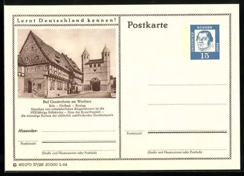 AK Bad Gandersheim /Westharz, Stiftskirche, Ganzsache Lernt Deutschland kennen