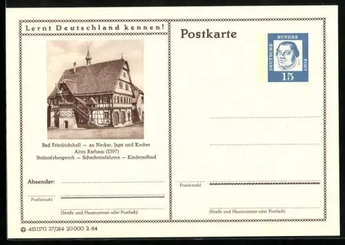 AK Bad Friedrichshall, Altes Rathaus, Ganzsache Lernt Deutschland kennen
