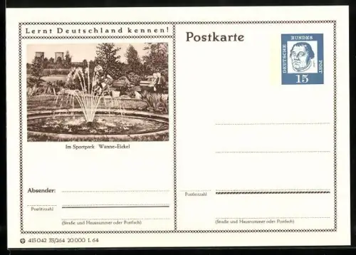 AK Wanne-Eickel, Im Sportpark, Ganzsache Lernt Deutschland kennen