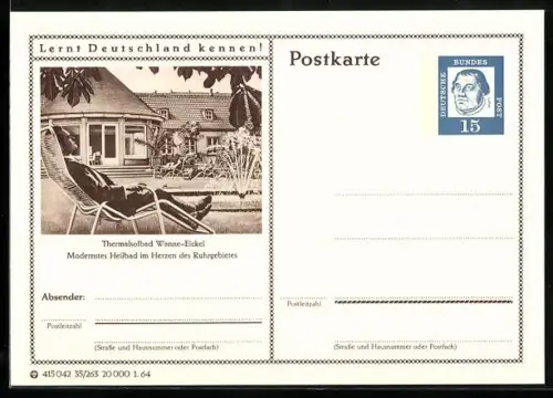 AK Wanne-Eickel, Mann auf einer Liege, Ganzsache Lernt Deutschland kennen