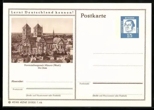 AK Münster /Westf., Blick zum Dom, Ganzsache Lernt Deutschland kennen