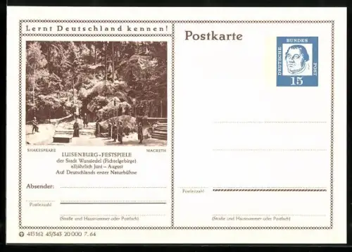 AK Wunsiedel /Fichtelgebirge, Luisenburg-Festspiele, Ganzsache Lernt Deutschland kennen