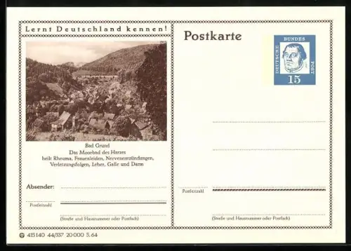 AK Bad Grund, Blick auf den Ort, Ganzsache Lernt Deutschland kennen