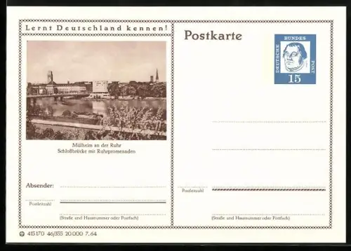 AK Mülheim an der Ruhr, Verkehrsknotenpunkt Stadtmitte, Ganzsache Lernt Deutschland kennen