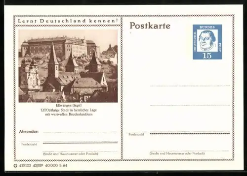 AK Ellwangen /Jagst, Blick in den Ort, Ganzsache Lernt Deutschland kennen