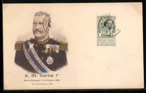 AK Carlos I von Portugal im Porträt mit Orden