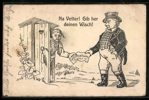 AK Mann in Anzug mit Zylinder überreicht das Ultimatum England