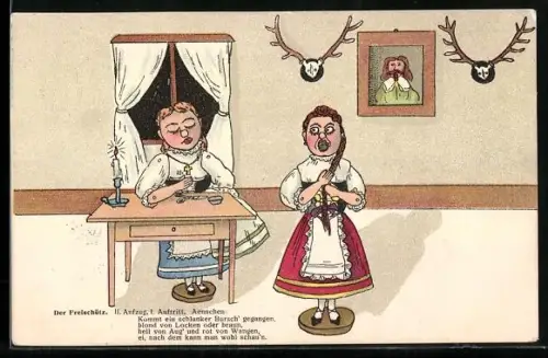 Künstler-AK Der Freischütz, II. Aufzug, 1. Auftritt, Holzspielzeug