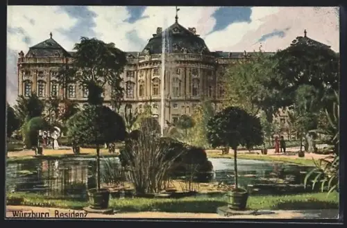 AK Würzburg, Residenz, Gartenanlage, Springbrunnen