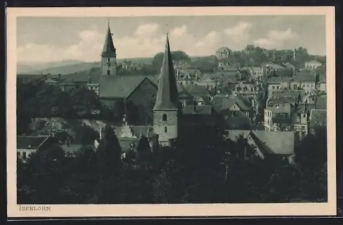 AK Iserlohn, Stadtansicht mit Kirche und Stadtturm