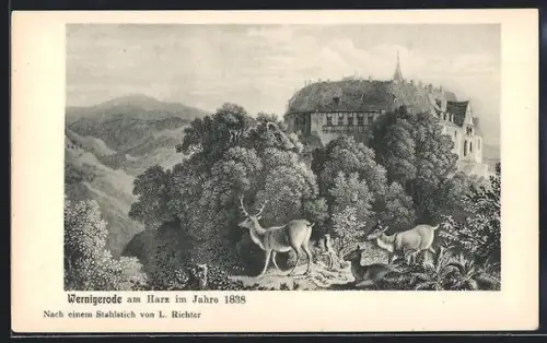 AK Wernigerode am Harz, Schloss und Umgebung im Jahre 1838