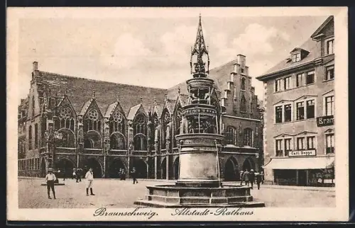 AK Braunschweig, Altstadt-Rathaus mit Brunnen