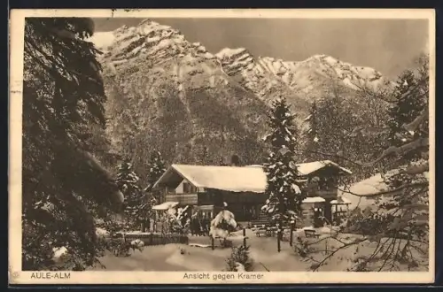 AK Garmisch, Gasthaus Aule-Alm, Ansicht gegen Kramer