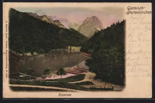AK Garmisch-Partenkirchen, Rissersee aus der Vogelschau