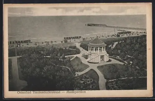AK Timmendorferstrand, Musikpavillon und Strand aus der Vogelschau