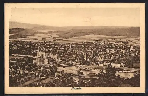 AK Hameln, Totalansicht mit Fernblick aus der Vogelschau