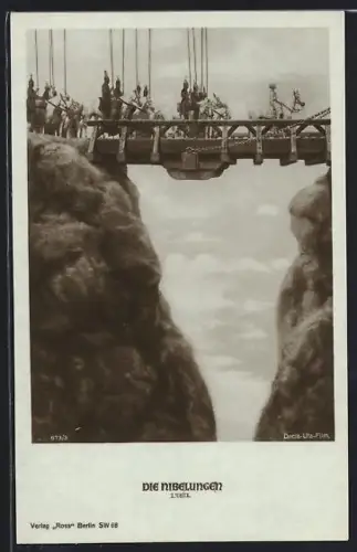 AK Die Nibelungen, I. Teil, Reiter mit Siegfried auf der Zugbrücke
