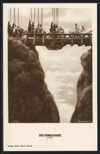 AK Die Nibelungen, I. Teil, Reiter mit Siegfried auf der Zugbrücke