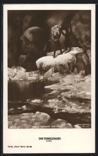 AK Hagen beim Versenken des Horts im Wasser, Die Nibelungen