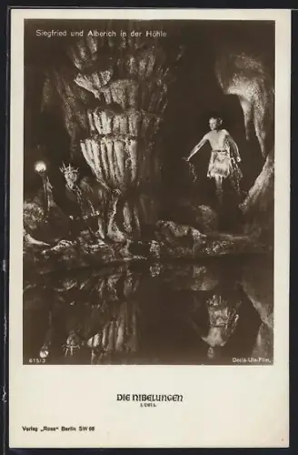 AK Die Nibelungen, Siegfried folgt Alberich in die Höhle