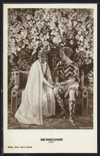 AK Die Nibelungen I. Teil, Siegfried sitzt mit Kriemhild auf einer Bank