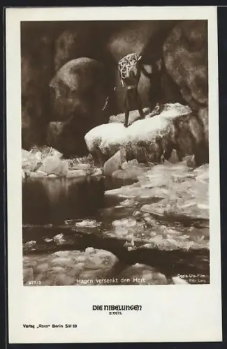 AK Hagen beim Versenken des Horts im Wasser, Die Nibelungen