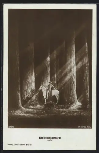 AK Die Nibelungen I. Teil, Siegfried zu Pferd in einem Wald